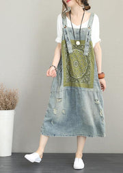 Classy Hole Spaghetti Strap Cotton tunic pattern Catwalk denim Dress - SooLinen