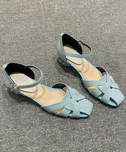 Classy Hollow Out Buckle Strap Flat Sandals Light Blue