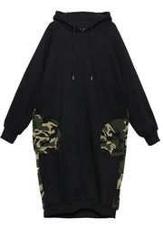 Classy Hooded Pockets Spring Clothes For Women Neckline Black Robe Dresses - SooLinen