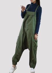 Classy Khaki Oversized Pockets Cotton Jumpsuits Spring
