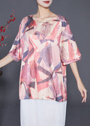 Classy Khaki Oversized Print Silk Shirt Tops Summer