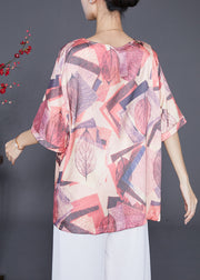 Classy Khaki Oversized Print Silk Shirt Tops Summer