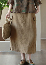 Classy Khaki Patchwork High Waist Linen A Line Skirts Summer