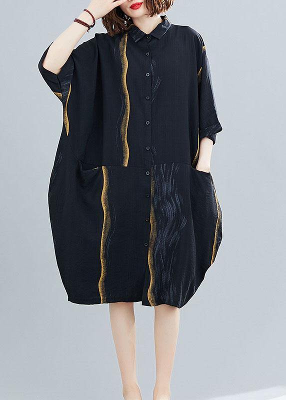 Classy Khaki Patchwork Pockets Summer Half Sleeve Holiday Dress - SooLinen