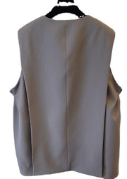 Classy Khaki fashion pleated Pockets Fall Sleeveless Waistcoat