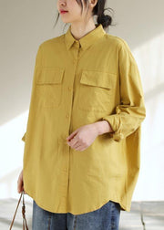 Classy Lapel Pockets Spring Top Silhouette Wardrobes Yellow Shirts - SooLinen