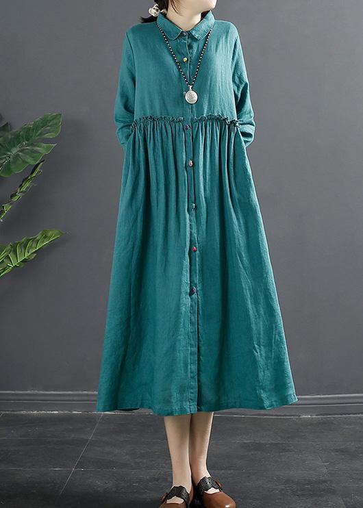 Classy Lapel Ruffles Shape Blue Maxi Dresses - SooLinen