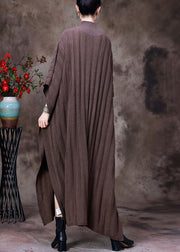 Elegantes, leichtes Kaffee-Rollkragen-Strick-Maxi-Pullover-Kleid mit langen Ärmeln
