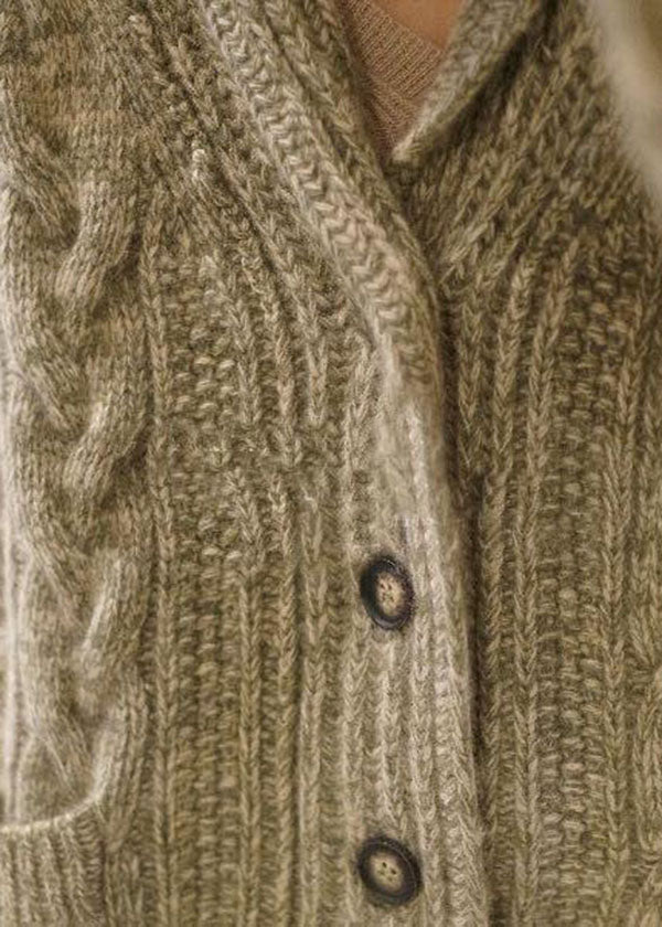 Classy Light Green V Neck Button Pockets Knit Cardigan Winter