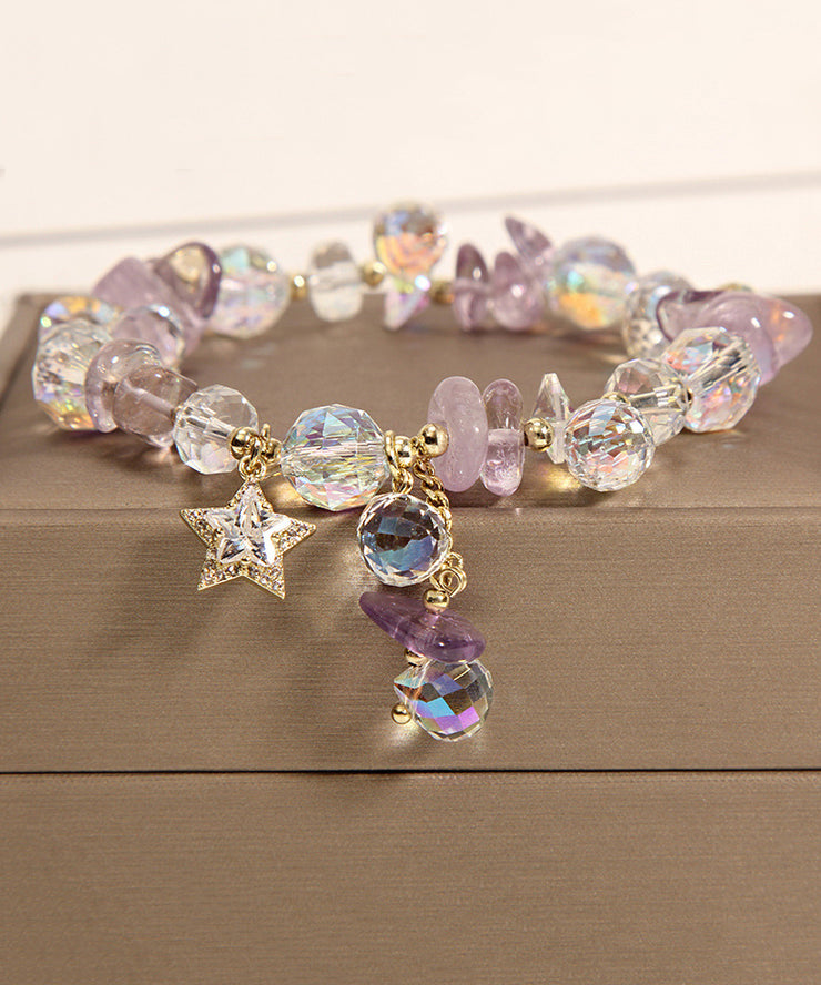 Classy Light Purple Sterling Silver Overgild Crystal Zircon Charm Bracelet