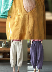 Classy Linen Colour High Waist Drawstring Linen Harem Pants Summer