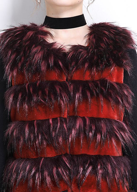 Classy Mulberry Layered Patchwork Faux Fur Vests Winter
