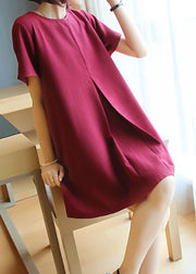 Classy Mulberry O-Neck Wrinkled Cotton Mini Dress Summer