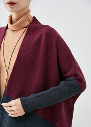 Classy Mulberry Oversized Patchwork Knit Cardigans Batwing Sleeve