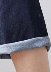 Elegante marineblaue Taschen mit hoher Taille und Applikationen aus Baumwoll-Denim-Shorts Sommer