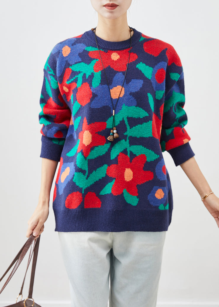 Classy Navy Print Thick Knit Sweaters Winter