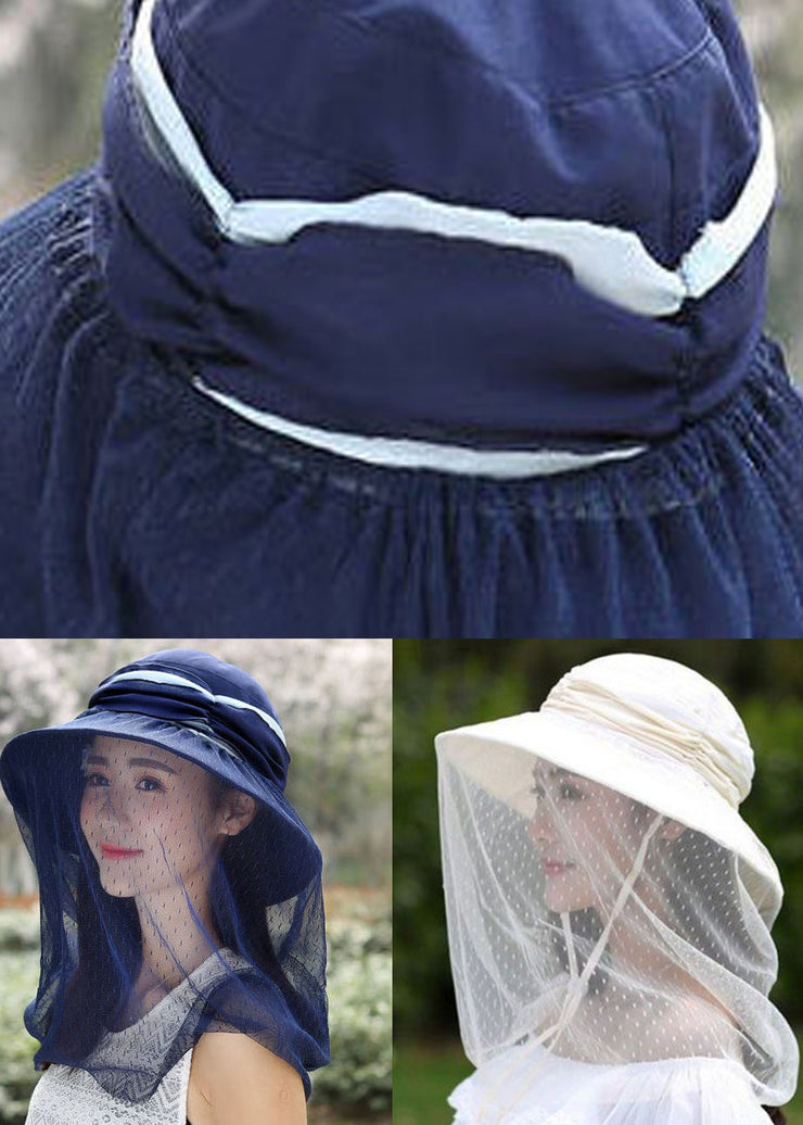 Classy Navy Tulle Patchwork Wrinkled Cotton Bucket Hat