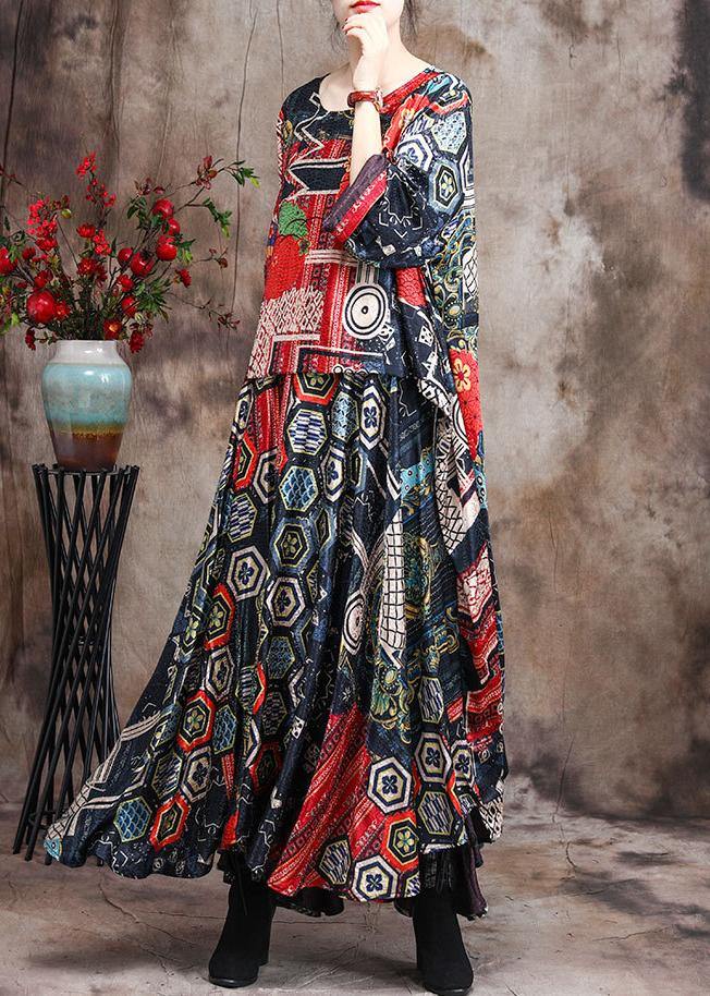 Luxy Asymmetric Silk Dress Print Art Dress - SooLinen