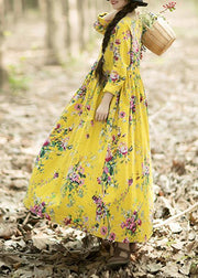 Classy O Neck Cinched Dresses Work Outfits Yellow Long Dress - SooLinen