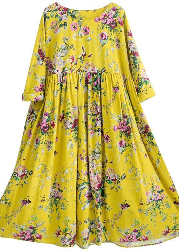 Classy O Neck Cinched Dresses Work Outfits Yellow Long Dress - SooLinen