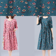Classy O Neck Drawstring Spring Outfit Runway Pink Print Dress - SooLinen
