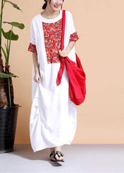 Classy O Neck Patchwork Outfit Fashion Ideas White Robe Dress - SooLinen