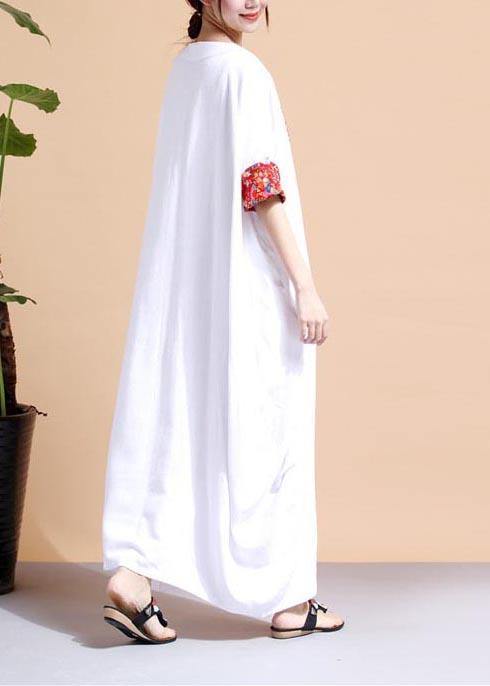 Classy O Neck Patchwork Outfit Fashion Ideas White Robe Dress - SooLinen