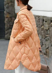 Classy Orange Button Pockets Patchwork Duck Down Coat Winter