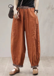 Classy Orange Oversized Patchwork Lace Linen Harem Pants Spring