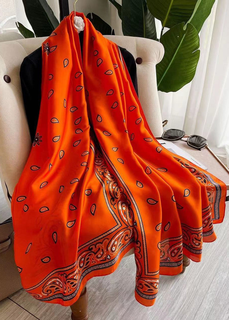 Classy Orange Print Soft Cozy Silk Scarf
