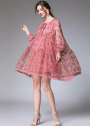 Classy Pink Fashion Spring Lace Party Dress Long Sleeve - SooLinen