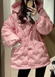 Classy Pink Hooded Zippered Pockets Duck Down Coat Short Sleeve