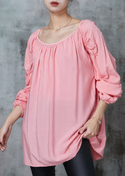 Classy Pink Oversized Wrinkled Cotton Shirt Spring