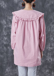 Classy Pink Peter Pan Collar Cotton Shirt Top Spring