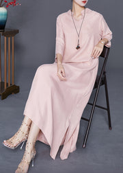 Classy Pink V Neck Draping Silk Party Dress Bracelet Sleeve