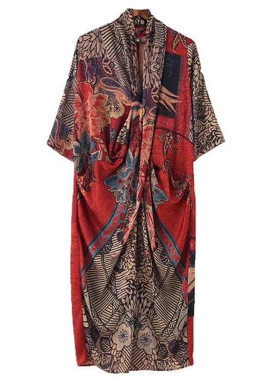 Classy Print V Neck long sleeve Holiday Summer Chiffon Dress - SooLinen