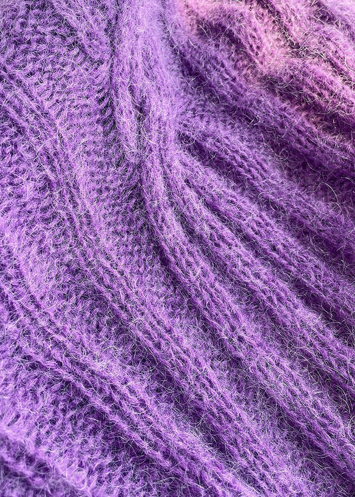 Classy Purple Cold Shoulder Patchwork Ma Hai Mao Knit Sweater Dress Winter