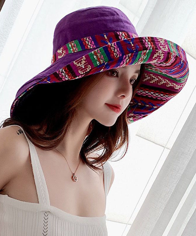 Classy Purple Print Patchwork Wear On Both Sides Cotton Bucket Hat
