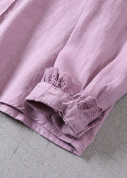 Classy Purple Ruffled Button Linen Shirt Spring