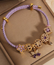 Classy Purple Sterling Silver Overgild Zircon Butterfly Star Water Drop Charm Bracelet