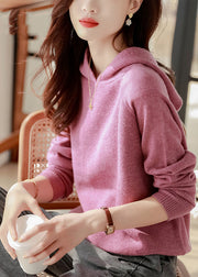 Classy Purple Woolen Hooded Pullover Sweatshirt Long Sleeve