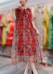 Classy Red Floral Decorated Patchwork Tulle Dresses Summer