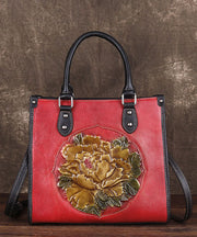 Elegante Handtasche aus Kalbsleder mit Blumenmuster in Rot