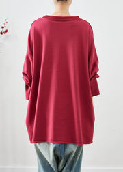 Classy Red Heart Neck Oversized Cotton Loose Sweatshirt Fall