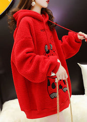Klassisches Winter-Sweatshirt aus rotem Kunstpelz mit Kapuze