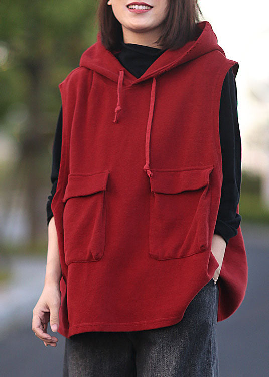 Klassische rote Kapuzen-Pullover mit Kordelzug, ärmellose Weste