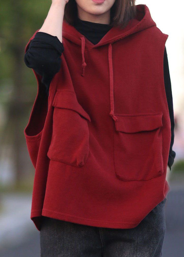 Klassische rote Kapuzen-Pullover mit Kordelzug, ärmellose Weste