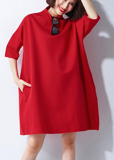 Classy Red Loose Turtleneck Summer Party Dresses Half Sleeve - SooLinen