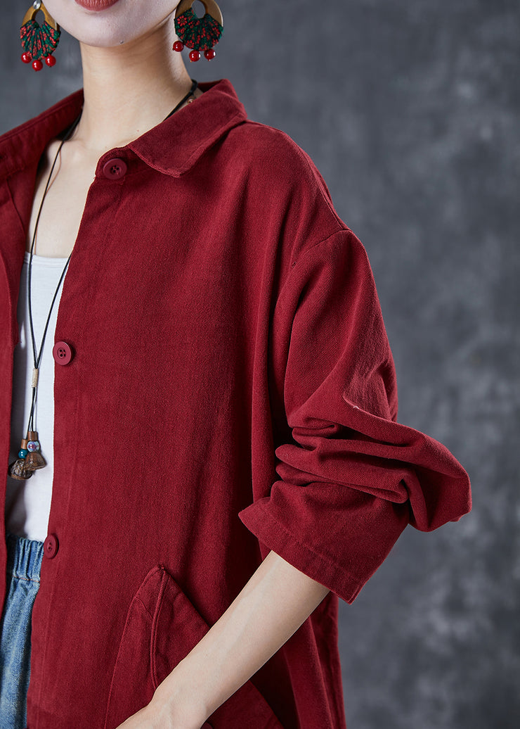 Classy Red Oversized Pockets Cotton Trench Coats Fall