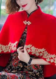 Classy Red Stand Collar Embroidered Patchwork Mink Velvet Coats Fall
